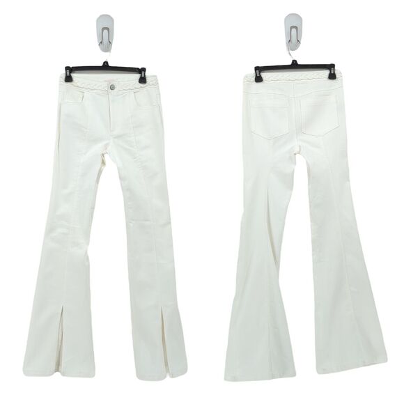 CINQ A SEPT Women 0 Ferna Jeans White Braided Flared Split High Waist Denim NEW - Picture 1 of 7